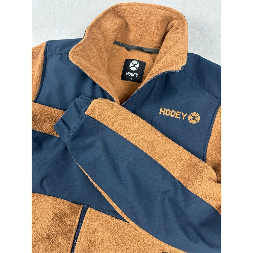 Hooey Mens Sz S Tech Jacket Brown Navy Full Zip Fleece Gorpcore Utility Outdoor